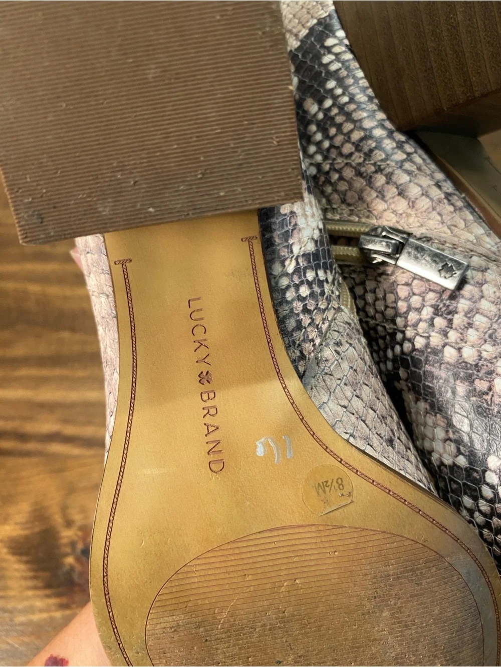 Lucky Brand - Women’s size 8.5 - Leather Upper - Faux Snake-Print Ankle Boots